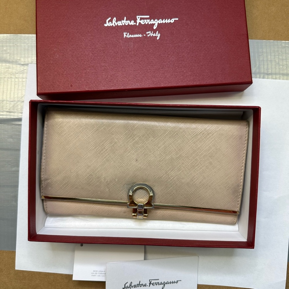 Salvatore Ferragamo Cream Wallet with Gancini Closure